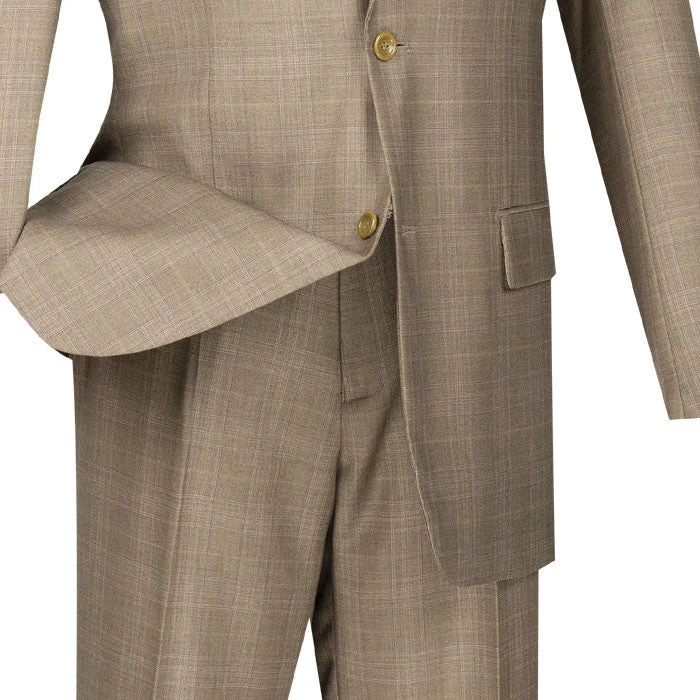 Pompey Collection - Men's Glen Plaid Dress Suit 2 Piece Regular Fit In Tan - Image 4