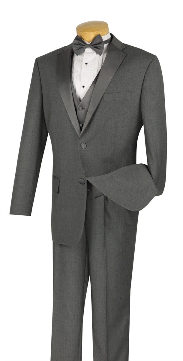 Santorini Collection - Regular Fit Gray Tuxedo 4 Piece With Vest Bow Tie