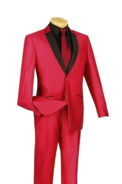 Slim FitShiny Sharkskin Men's 2 Piece Suit In Red