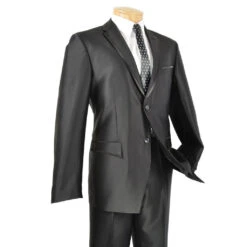 Slim Fit Men's Suit 2 Piece 2 Buttons Shiny Sharkskin In Black