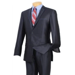 Slim Fit Men's Suit 2 Piece 2 ButtonsShinySharkskin In Blue