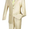Slim Fit Men's Suit 2 Piece 2 Buttons Shiny Sharkskin In Champagne Beige