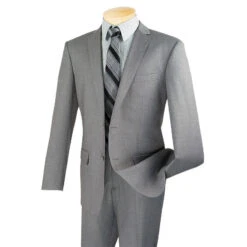 Slim Fit Men's Suit 2 Piece 2 Button In Gray