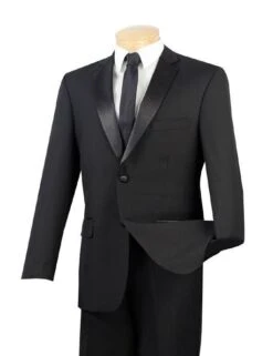 Regular Fit Satin Lapel 2 Piece Tuxedo In Black
