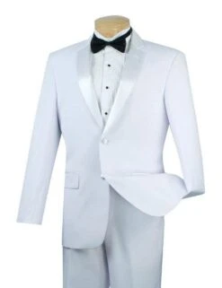 Regular Fit Satin Lapel 2 Piece Tuxedo In White