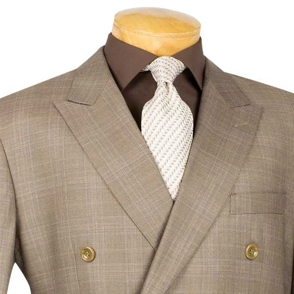 Alexander Collection - Tan Double Breasted 2 Piece Suit Regular Fit Glen Plaid - Image 3
