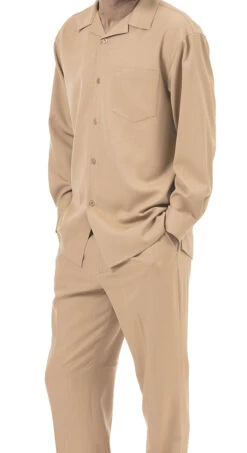 Men's 2 Piece Long Sleeve Walking Suit In Tan