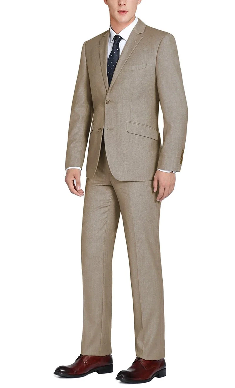 Vanderbilt Collection- Classic 2 Piece Suit 2 Buttons Regular Fit In Taupe - Image 2