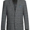(42R, 44L) Wool Blend Plaid Pattern Regular Fit 2 Button Blazer In Grayish Brown