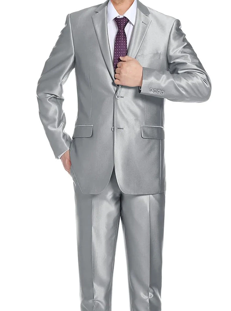 Gray Regular Fit Sharkskin Italian Styled 2 Piece Suit - Image 2