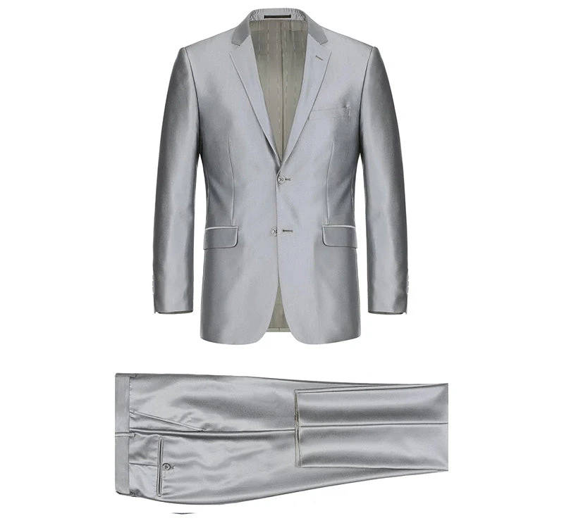 Gray Regular Fit Sharkskin Italian Styled 2 Piece Suit - Image 7