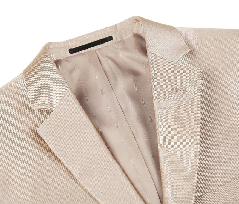 Beige Regular Fit Sharkskin Italian Styled 2 Piece Suit - Image 4