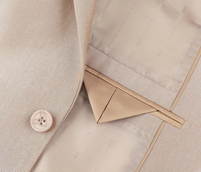 Beige Regular Fit Sharkskin Italian Styled 2 Piece Suit - Image 5