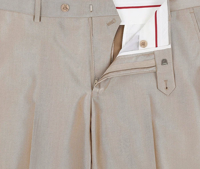 Beige Regular Fit Sharkskin Italian Styled 2 Piece Suit - Image 7