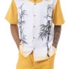 Gold Tropical Print 2 Piece Short Sleeve Walking Suit Set
