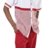 Red 2 Piece Short Sleeve Men's Summer Walking Suit Color Block Design