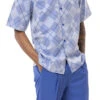 (XL, 4XL) Royal Blue 2 Piece Short Sleeve Men's Summer Walking Suit Argyle Pattern