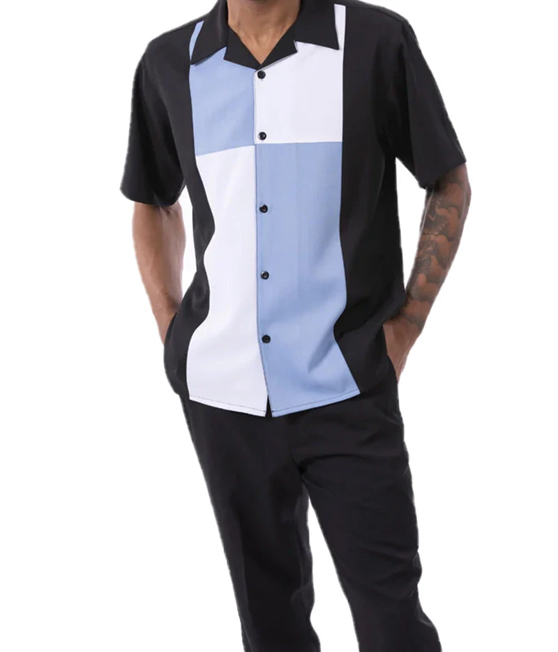 Carolina Blue Color Block Walking Suit 2 Piece Short Sleeve Set - Image 2