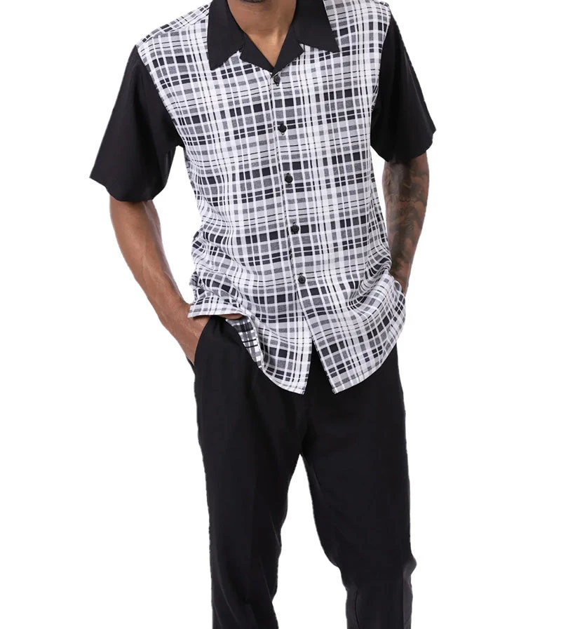 Black Plaid Walking Suit 2 Piece Short Sleeve Set - Image 3