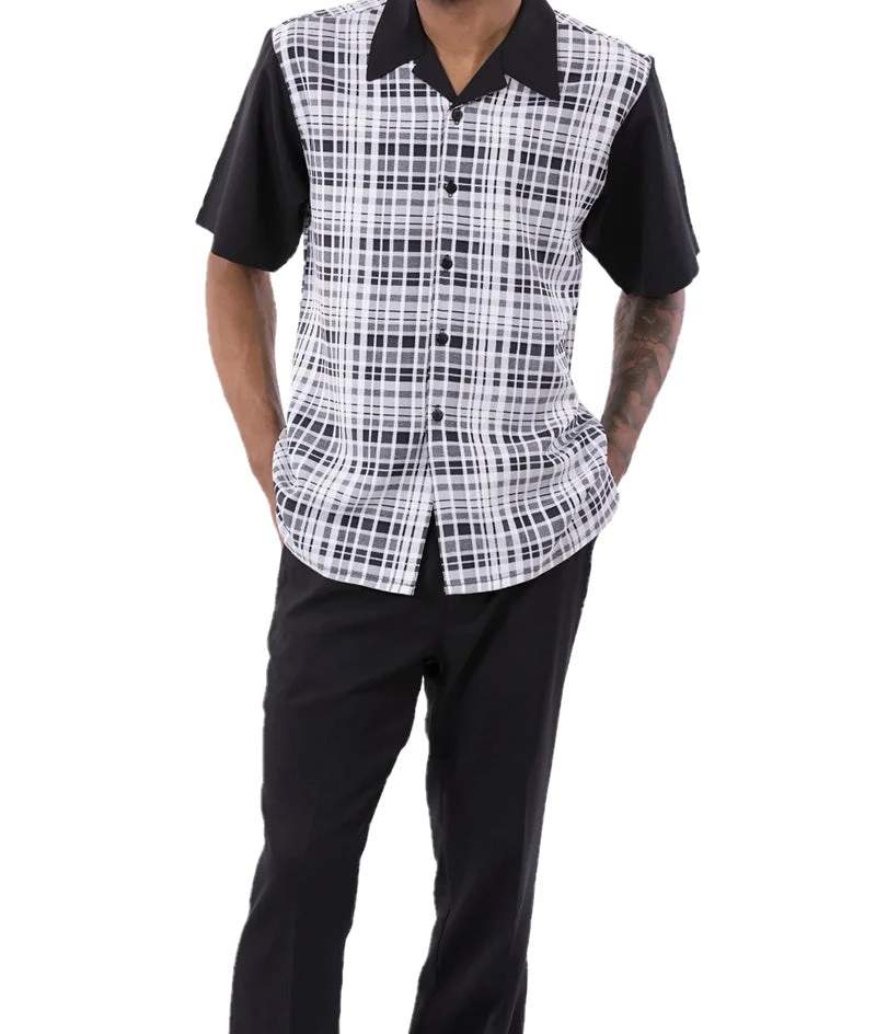 Black Plaid Walking Suit 2 Piece Short Sleeve Set