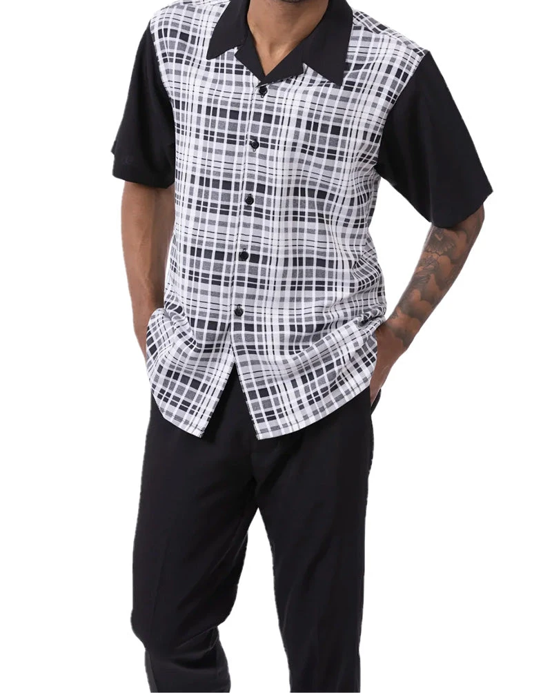 Black Plaid Walking Suit 2 Piece Short Sleeve Set - Image 2