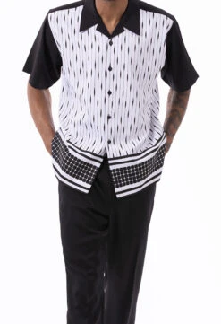 Black Abstract Design Walking Suit 2 Piece Short Sleeve Set