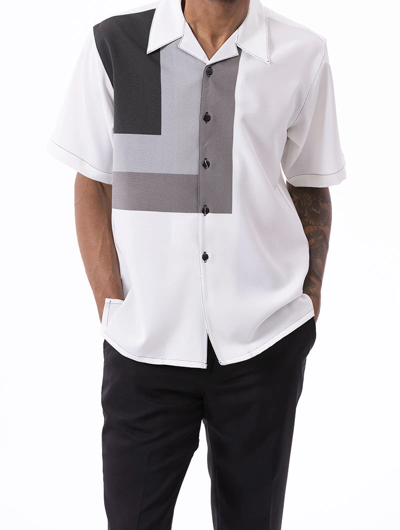 Black Geometric Design Walking Suit 2 Piece Short Sleeve Set