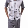 Gray Line Pattern Walking Suit 2 Piece Short Sleeve Set