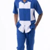 Cobalt Blue Color Block Walking Suit 2 Piece Short Sleeve Set