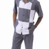 Gray Color Block Walking Suit 2 Piece Short Sleeve Set