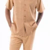 Tan Weave Pattern Walking Suit 2 Piece Short Sleeve Set