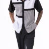 Black Color Block Walking Suit 2 Piece Short Sleeve Set