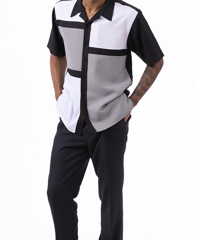 Black Color Block Walking Suit 2 Piece Short Sleeve Set - Image 2