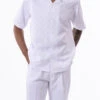 White Tone On Tone Check Walking Suit 2 Piece Short Sleeve Set