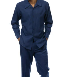 Navy Tone-on-Tone Design 2 Piece Long Sleeve Walking Suit Set