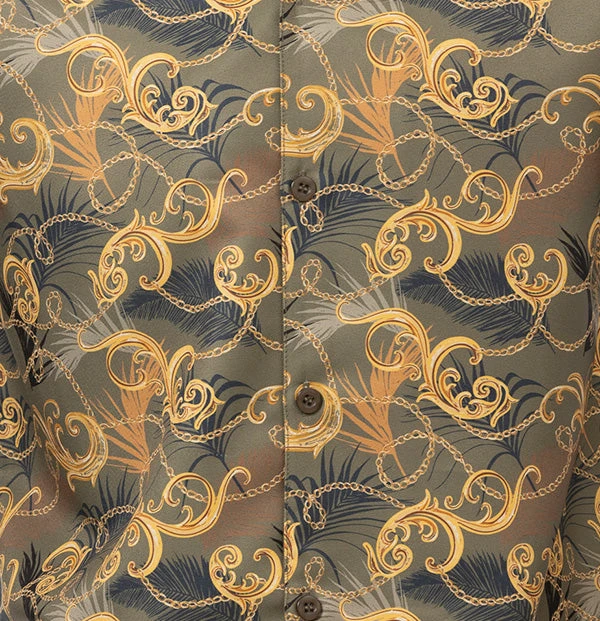 Olive Feather And Paisley Front Design 2 Piece Long Sleeve Walking Suit Set - Image 2