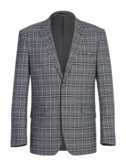 Regular Fit 2 Piece Notch Lapel Suit Gray Check Pattern
