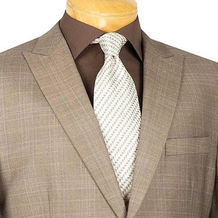 Pompey Collection - Men's Glen Plaid Dress Suit 2 Piece Regular Fit In Tan - Image 3
