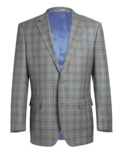 100% Wool Regular Fit 2 Piece Windowpane Dress Suit In Gray