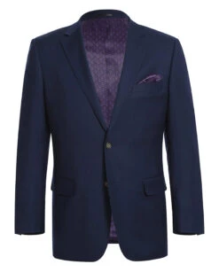 Wool Regular Fit Blazer Solid Color In Dark Navy