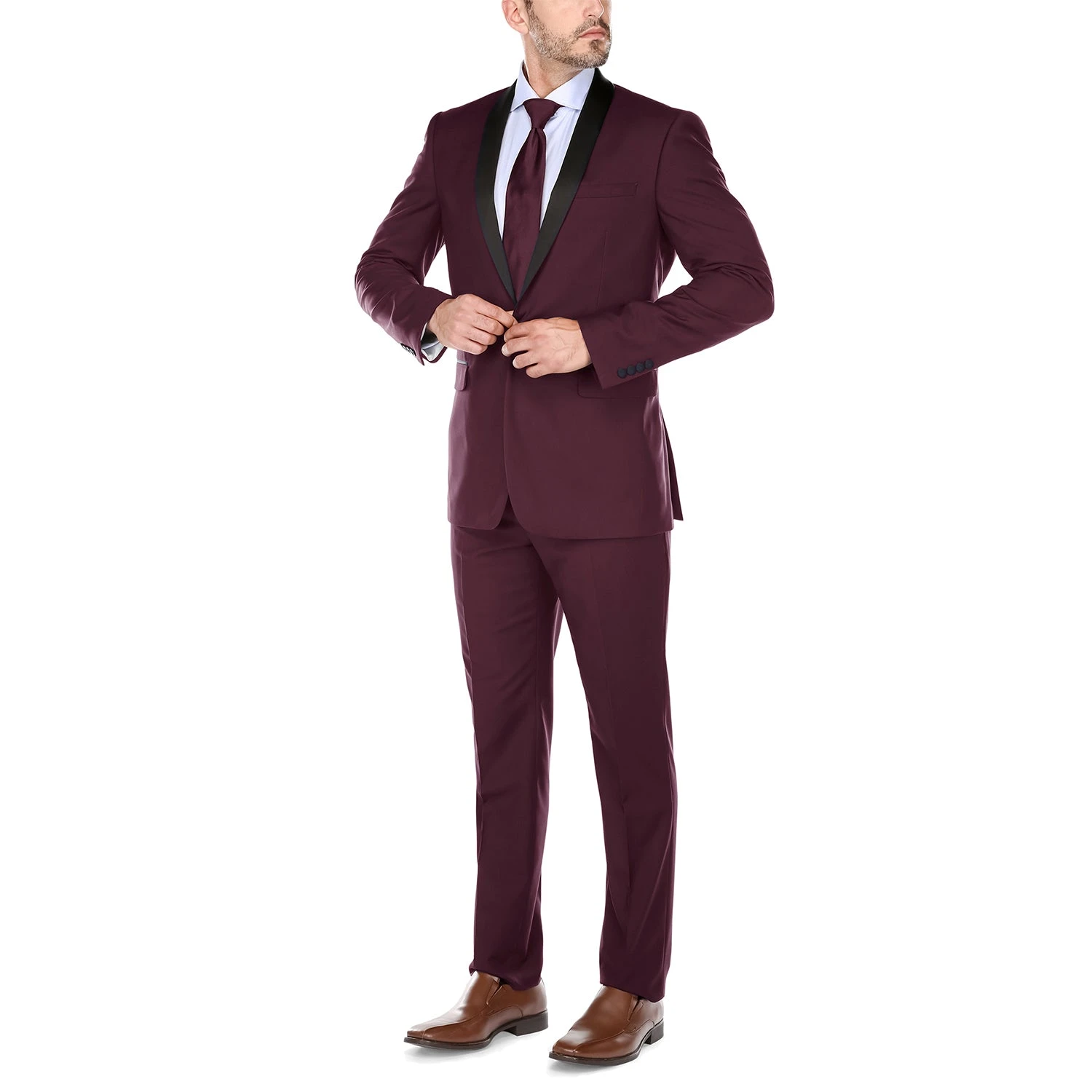 Burgundy 2 Piece Tuxedo Shawl Lapel Slim Fit - Image 3