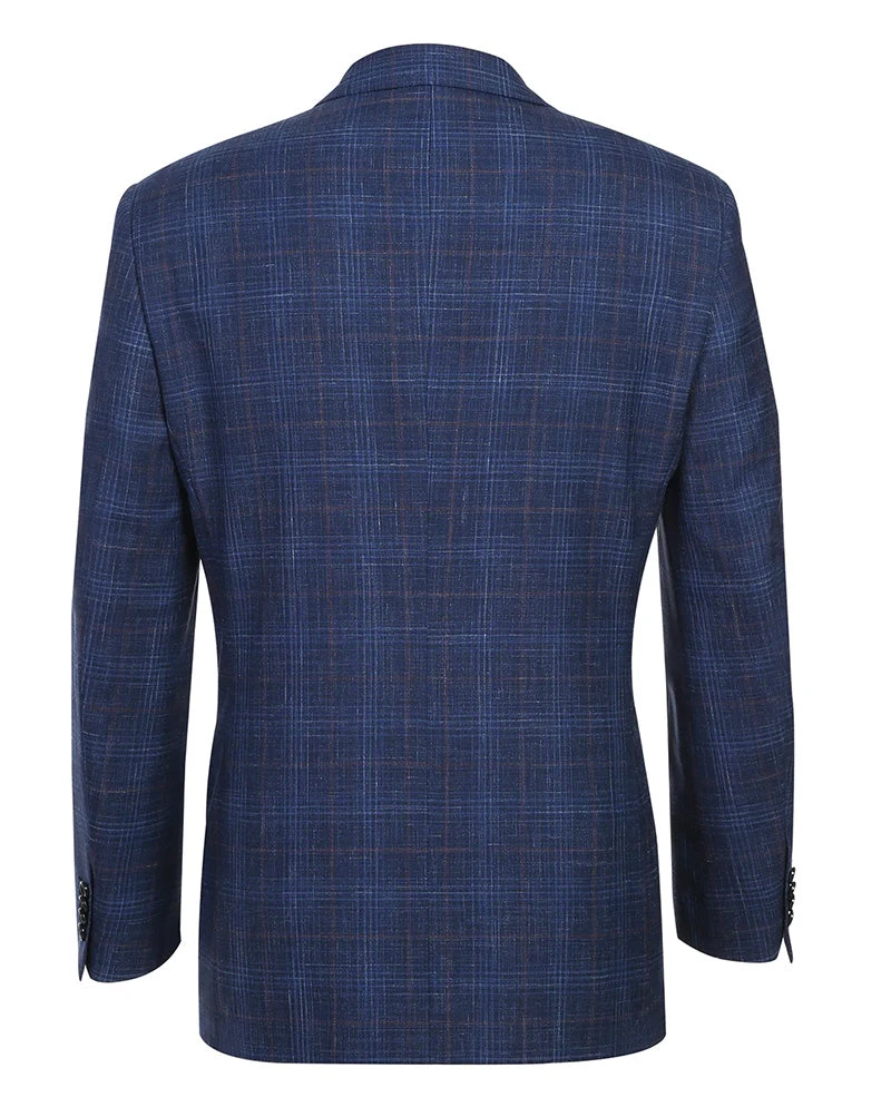 Regular Fit Wool & Linen Blue Plaid Blazer - Image 2