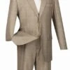 Pompey Collection - Men's Glen Plaid Dress Suit 2 Piece Regular Fit In Tan