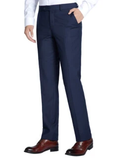 (40" Waist) 100% Wool Dress Pants Regular Leg Un-Hemmed Bottoms In Navy
