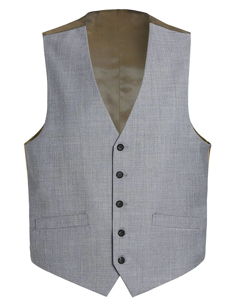 Bevagna Collection - Wool Suit Dress Vest 5 Buttons Regular Fit In Light Gray - Image 2