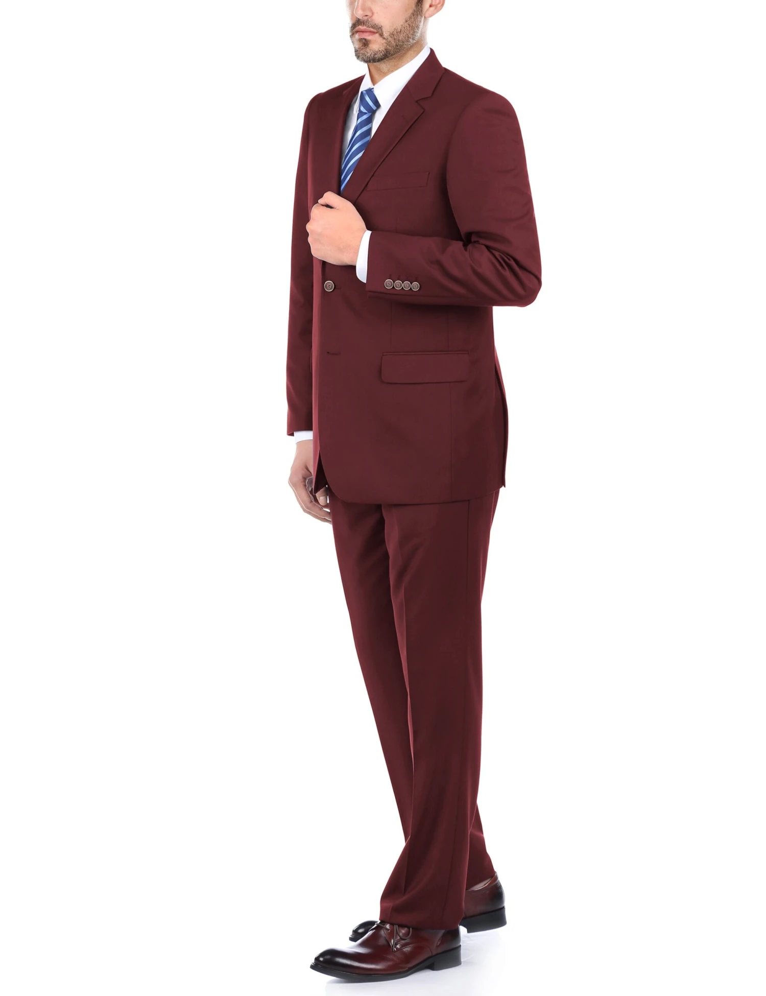 Vanderbilt Collection - Classic 2 Piece Suit 2 Buttons Regular Fit In Burgundy - Image 4
