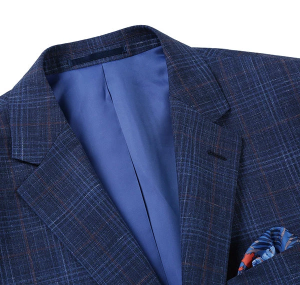 Regular Fit Wool & Linen Blue Plaid Blazer - Image 3