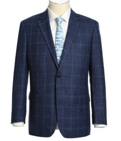 Wool And Silk Regular Fit Blazer Windowpane Pattern In Navy