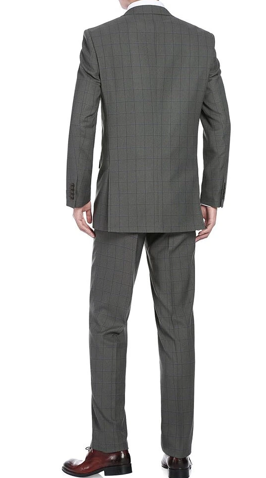 Trevi Collection - 2 Piece Suit 2 Buttons Windowpane Regular Fit In Gray - Image 2