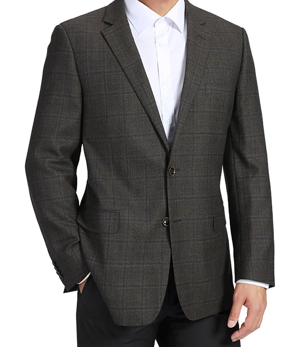 100% Wool Regular Fit 2 Button Blazer Glen Plaid In Brown